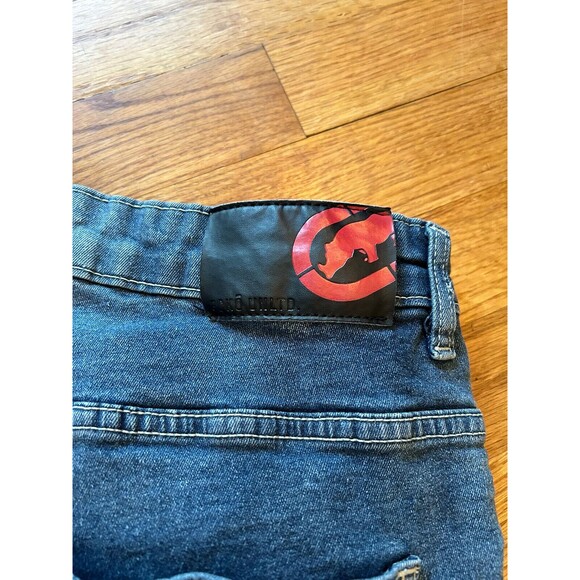 Ecko Unltd Stretchy Athletic Men Size 40 (Measure 40x34) Dark Denim Faded Jeans - Picture 6 of 9